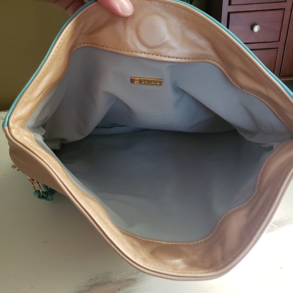 Gorjana Teal and Tan Foldover Clutch Purse - Picture 6 of 8